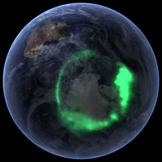Aurora Australis showing polar opening